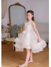 Beaded Ivory Tulle Ruffled Knee Length Flower Girl Dress